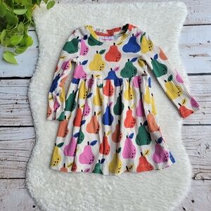 Hanna Andersson Colorful Pear Print Long Sleeve Cotton Rib Dress Size 4